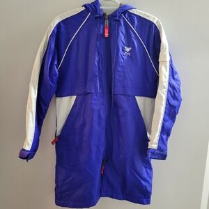 TYR Alliance Swim Parka Adult Medium Blue Fleece Lined Windproof Hooded Full Zip